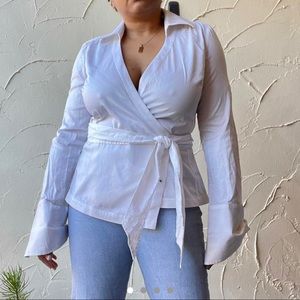 Banana Republic white collared wrap top
